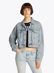 Tommy Jeans Blue Oversized Crop Trucker Jacket - Image 1 of 7