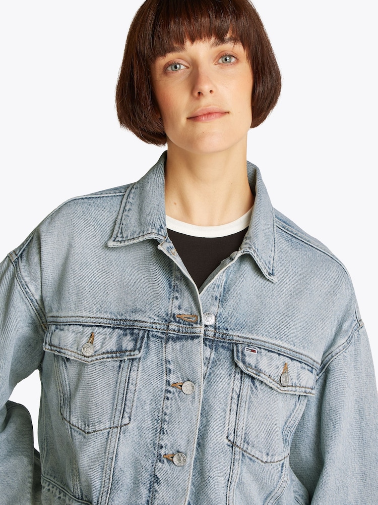 Tommy Jeans Blue Oversized Crop Trucker Jacket - Image 4 of 7