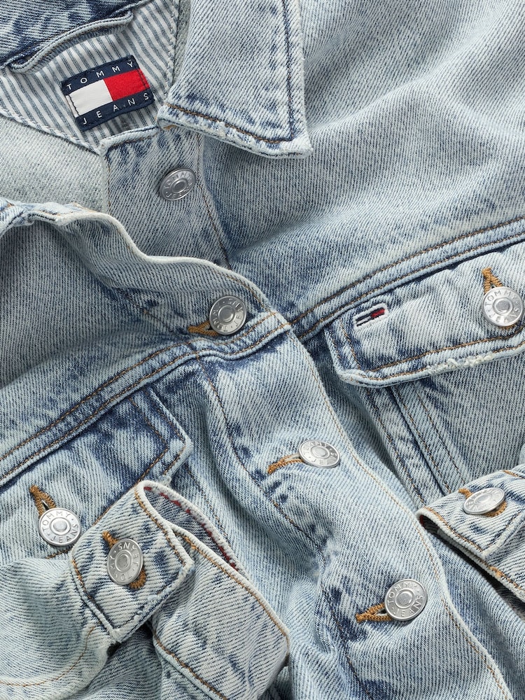 Tommy Jeans Blue Oversized Crop Trucker Jacket - Image 7 of 7