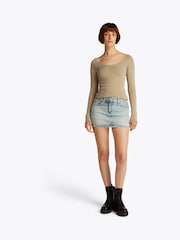 Tommy Jeans Brown Slim Rib V-Neck Long Sleeve T-Shirt - Image 2 of 7