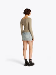 Tommy Jeans Brown Slim Rib V-Neck Long Sleeve T-Shirt - Image 3 of 7