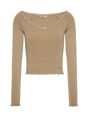 Tommy Jeans Brown Slim Rib V-Neck Long Sleeve T-Shirt - Image 5 of 7