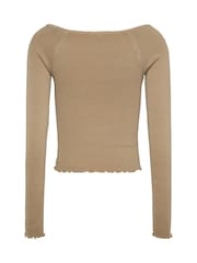 Tommy Jeans Brown Slim Rib V-Neck Long Sleeve T-Shirt - Image 6 of 7