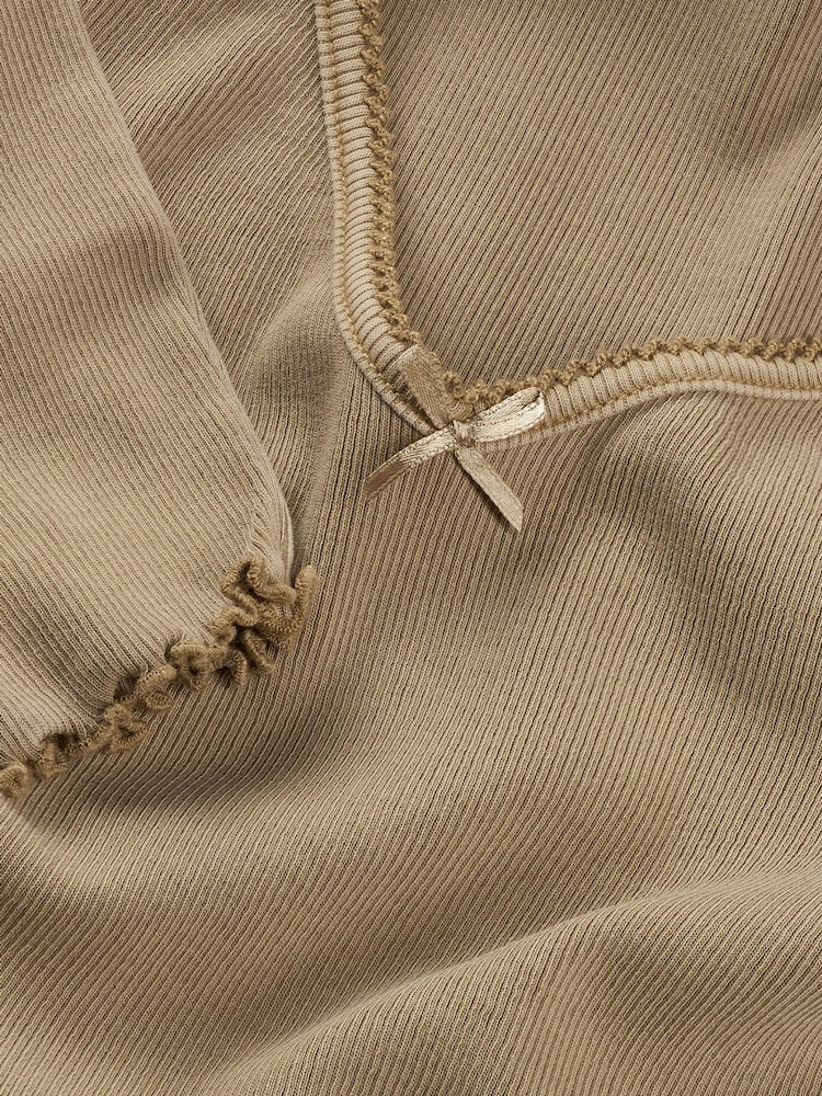 Tommy Jeans Brown Slim Rib V-Neck Long Sleeve T-Shirt - Image 7 of 7