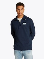 Tommy Jeans Blue Regular Fit Mock Neck Quarter Zip 100% Cotton Sweatshirt - Image 1 of 7