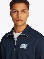 Tommy Jeans Blue Regular Fit Mock Neck Quarter Zip 100% Cotton Sweatshirt - Image 4 of 7