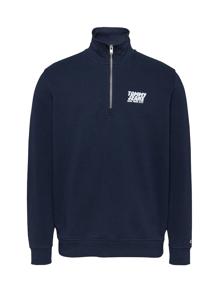 Tommy Jeans Blue Regular Fit Mock Neck Quarter Zip 100% Cotton Sweatshirt - Image 5 of 7