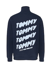 Tommy Jeans Blue Regular Fit Mock Neck Quarter Zip 100% Cotton Sweatshirt - Image 6 of 7