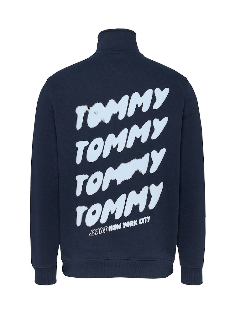 Tommy Jeans Blue Regular Fit Mock Neck Quarter Zip 100% Cotton Sweatshirt - Image 6 of 7