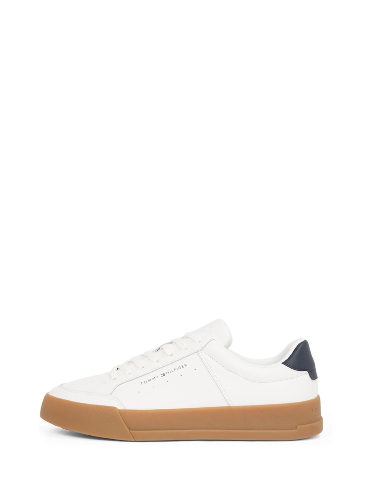 Tommy Hilfiger White & Brown Court Essential Leather Trainers - Image 3 of 6
