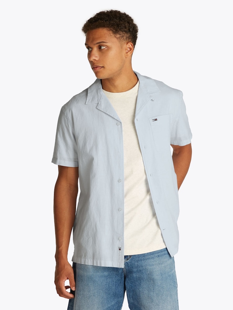 Tommy Jeans Blue Linen Blend Short Sleeve Shirt - Image 1 of 7