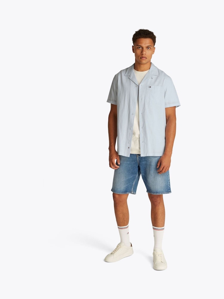Tommy Jeans Blue Linen Blend Short Sleeve Shirt - Image 2 of 7