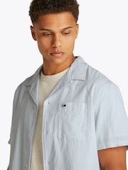 Tommy Jeans Blue Linen Blend Short Sleeve Shirt - Image 4 of 7