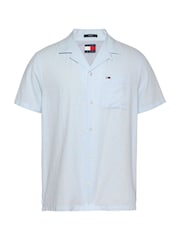 Tommy Jeans Blue Linen Blend Short Sleeve Shirt - Image 5 of 7