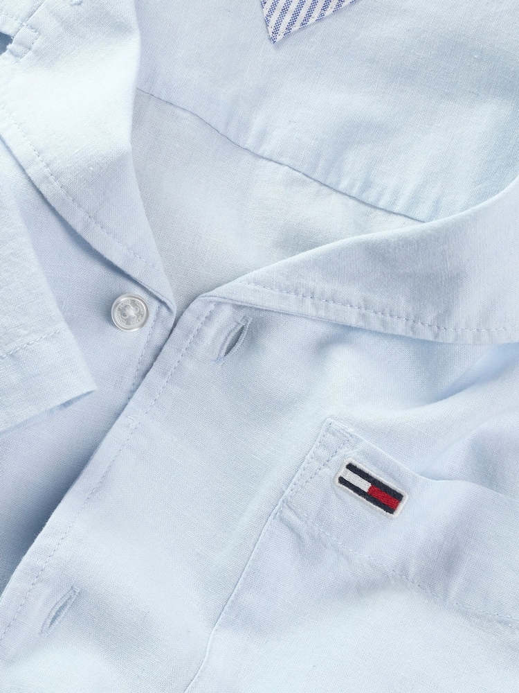 Tommy Jeans Blue Linen Blend Short Sleeve Shirt - Image 7 of 7
