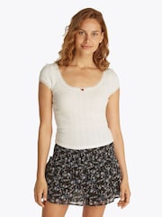 Tommy Jeans White Slim Pointelle Short Sleeve 100% Cotton T-Shirt - Image 1 of 7