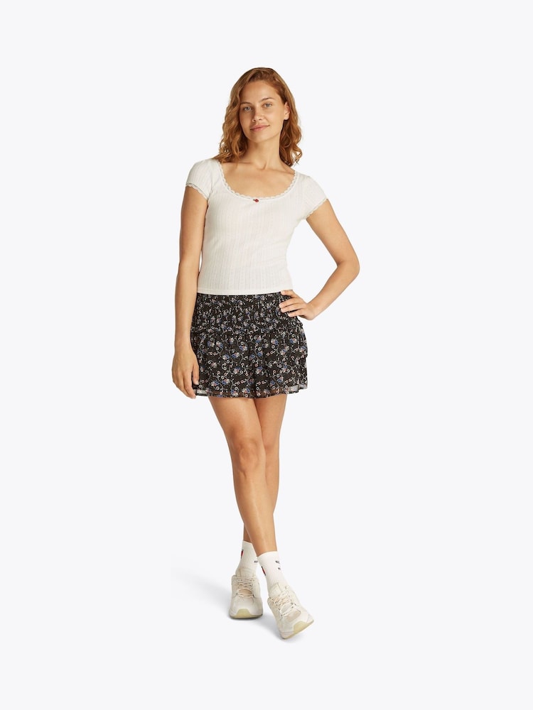 Tommy Jeans White Slim Pointelle Short Sleeve 100% Cotton T-Shirt - Image 2 of 7
