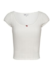 Tommy Jeans White Slim Pointelle Short Sleeve 100% Cotton T-Shirt - Image 5 of 7