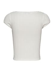 Tommy Jeans White Slim Pointelle Short Sleeve 100% Cotton T-Shirt - Image 6 of 7