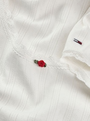 Tommy Jeans White Slim Pointelle Short Sleeve 100% Cotton T-Shirt - Image 7 of 7