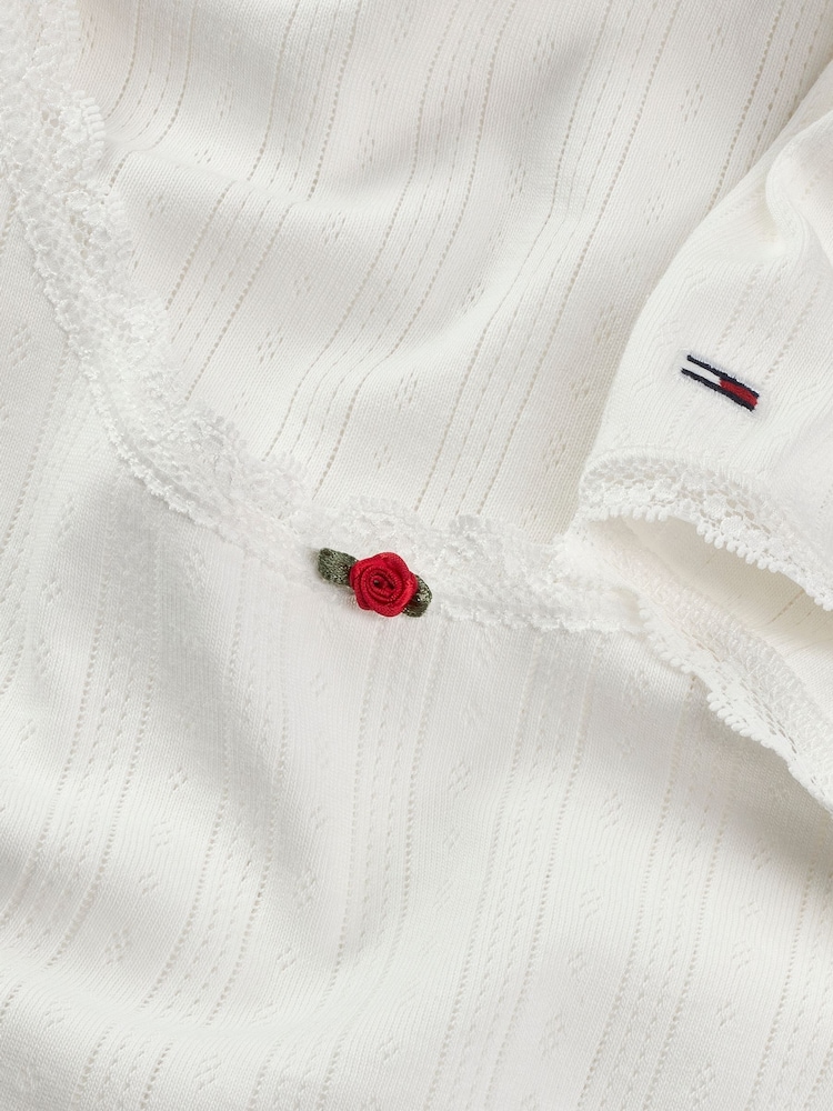 Tommy Jeans White Slim Pointelle Short Sleeve 100% Cotton T-Shirt - Image 7 of 7