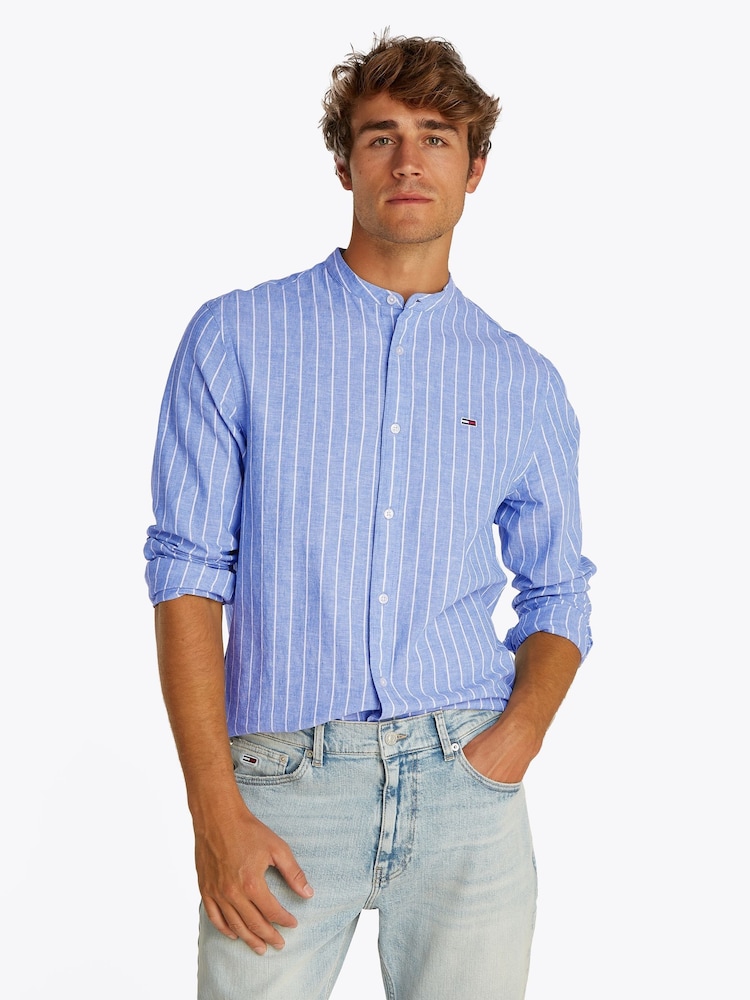 Tommy Jeans Blue Linen Mix Stripe Shirt - Image 1 of 1
