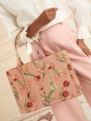 Love & Roses Pink Large Embridered Structured Tote Bag - Image 2 of 6