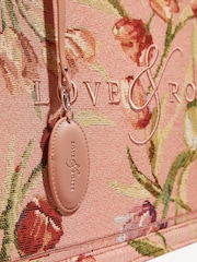 Love & Roses Pink Large Embridered Structured Tote Bag - Image 4 of 6