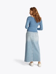 Tommy Jeans Blue Slim Rib V-Neck Long Sleeve T-Shirt - Image 3 of 7
