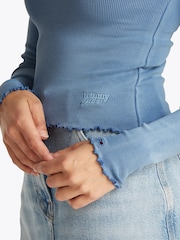 Tommy Jeans Blue Slim Rib V-Neck Long Sleeve T-Shirt - Image 4 of 7