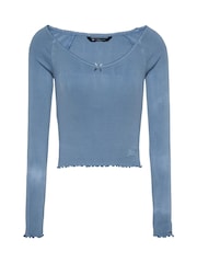 Tommy Jeans Blue Slim Rib V-Neck Long Sleeve T-Shirt - Image 5 of 7