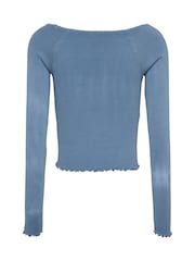 Tommy Jeans Blue Slim Rib V-Neck Long Sleeve T-Shirt - Image 6 of 7