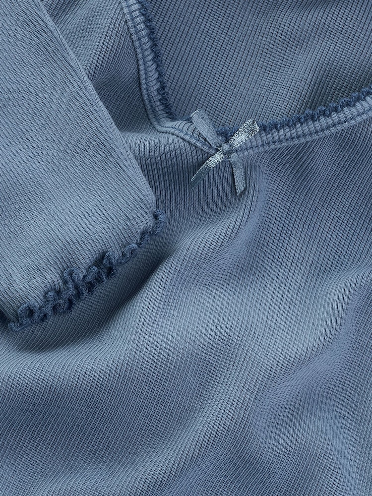 Tommy Jeans Blue Slim Rib V-Neck Long Sleeve T-Shirt - Image 7 of 7