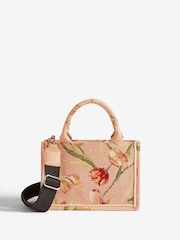 Love & Roses Pink Mini Embridered Structured Tote Bag - Image 6 of 6