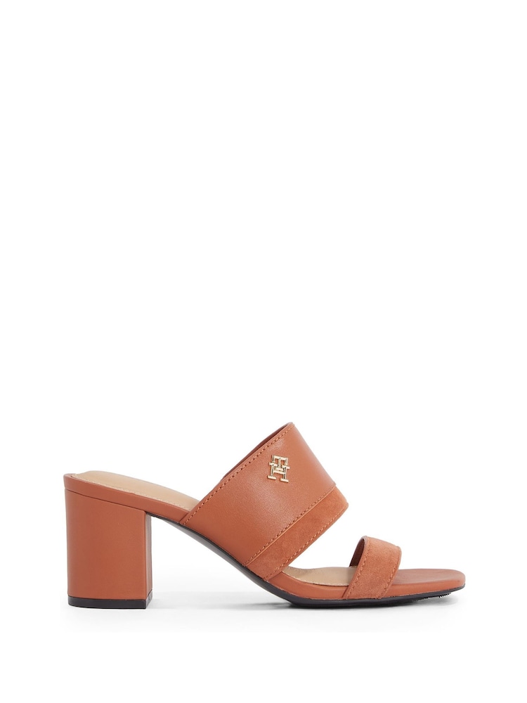 Tommy Hilfiger Brown Leather And Suede Block Heeled Mules - Image 2 of 6