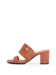 Tommy Hilfiger Brown Leather And Suede Block Heeled Mules - Image 3 of 6