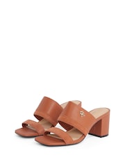 Tommy Hilfiger Brown Leather And Suede Block Heeled Mules - Image 4 of 6