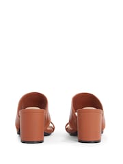 Tommy Hilfiger Brown Leather And Suede Block Heeled Mules - Image 5 of 6