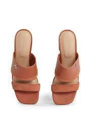 Tommy Hilfiger Brown Leather And Suede Block Heeled Mules - Image 6 of 6