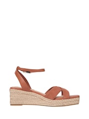 Tommy Hilfiger Brown Leather And Suede Mid Wedge Espadrilles - Image 1 of 5