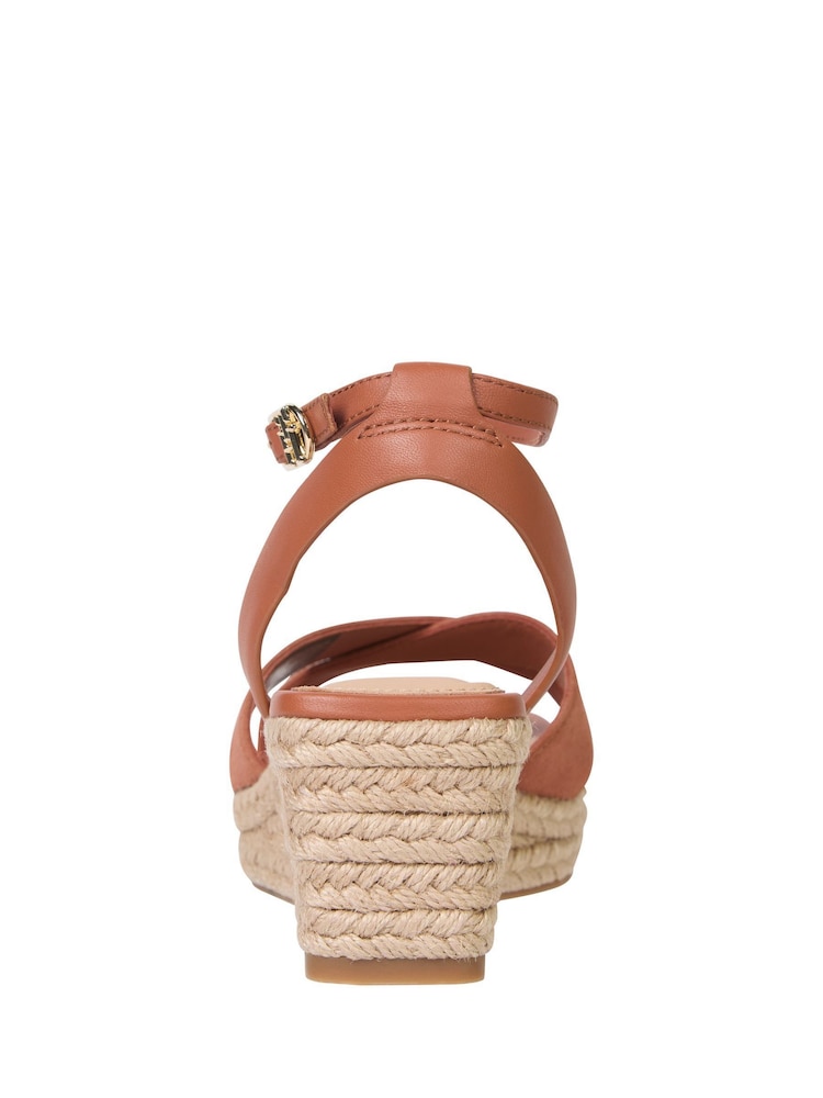 Tommy Hilfiger Brown Leather And Suede Mid Wedge Espadrilles - Image 3 of 5