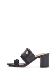 Tommy Hilfiger Black Leather And Suede Block Heeled Mules - Image 3 of 6
