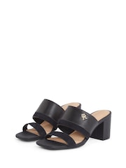 Tommy Hilfiger Black Leather And Suede Block Heeled Mules - Image 4 of 6