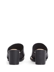 Tommy Hilfiger Black Leather And Suede Block Heeled Mules - Image 5 of 6
