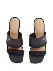 Tommy Hilfiger Black Leather And Suede Block Heeled Mules - Image 6 of 6