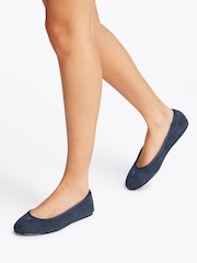 Tommy Hilfiger Space Blue Suede Ballerinas With Hardware - Image 1 of 6