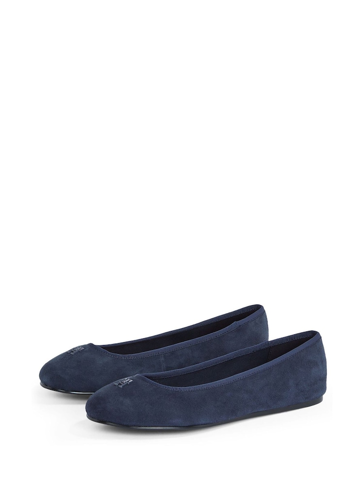 Tommy Hilfiger Space Blue Suede Ballerinas With Hardware - Image 4 of 6