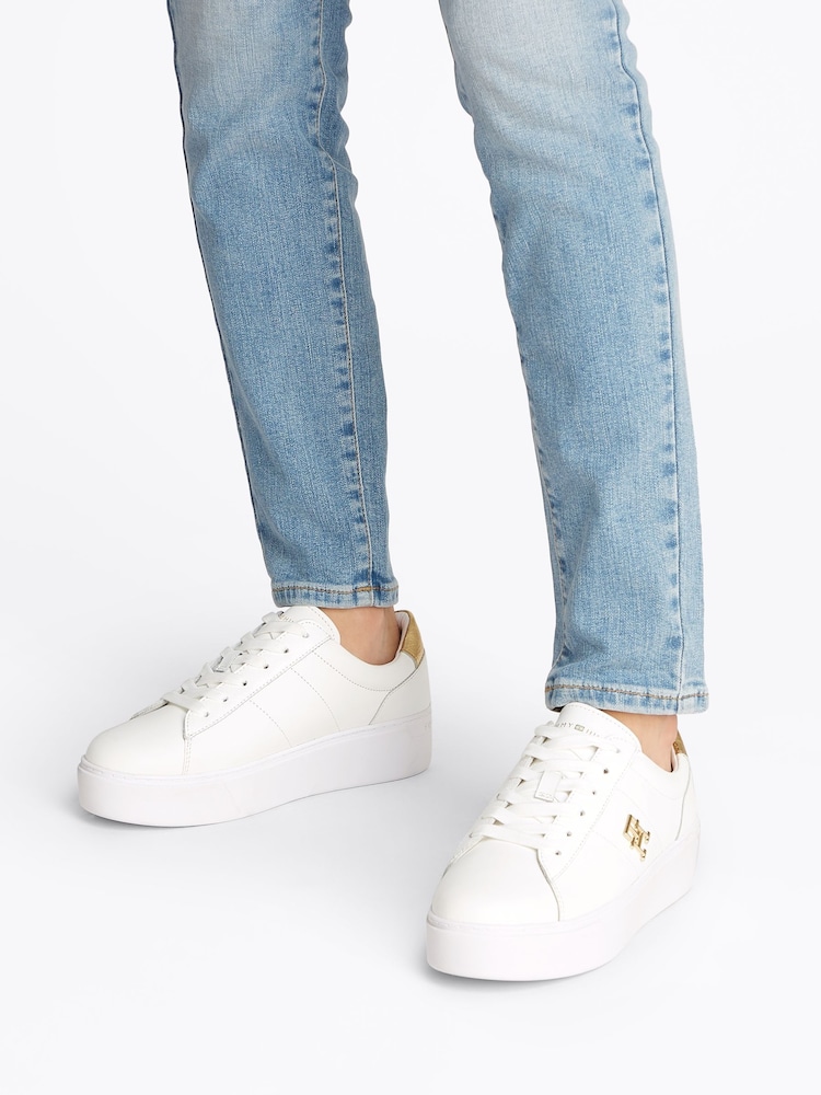 Tommy Hilfiger White Platform Metallics Court Trainers - Image 1 of 6 Tommy Hilfiger White Platform Metallics Court Trainers - Image 1 of 6