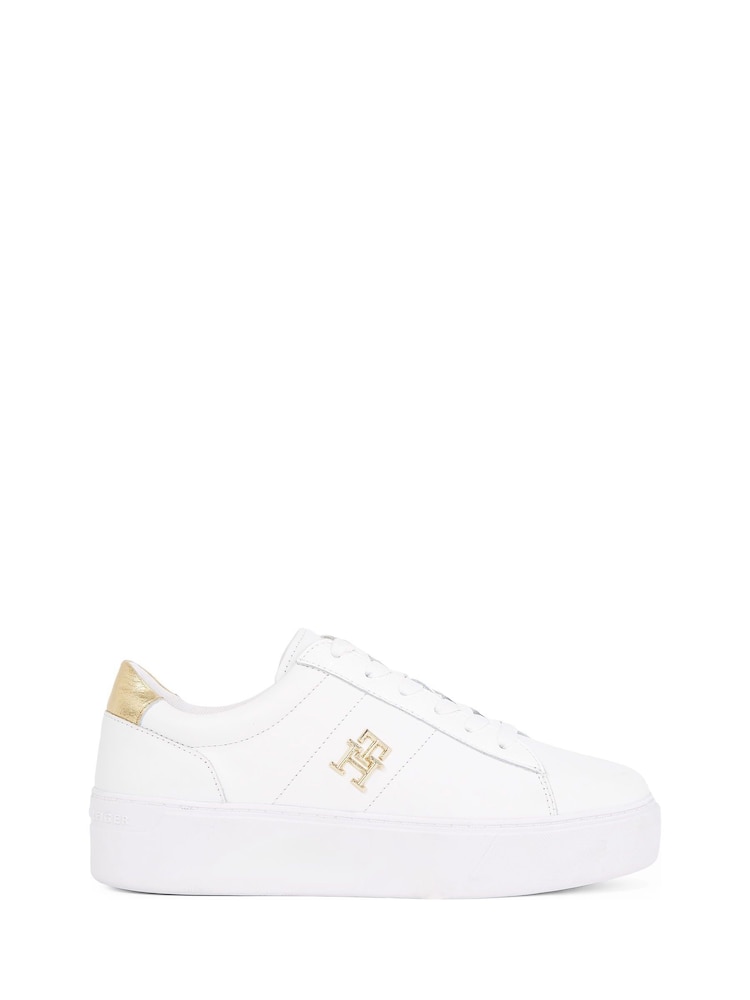 Tommy Hilfiger White Platform Metallics Court Trainers - Image 2 of 6