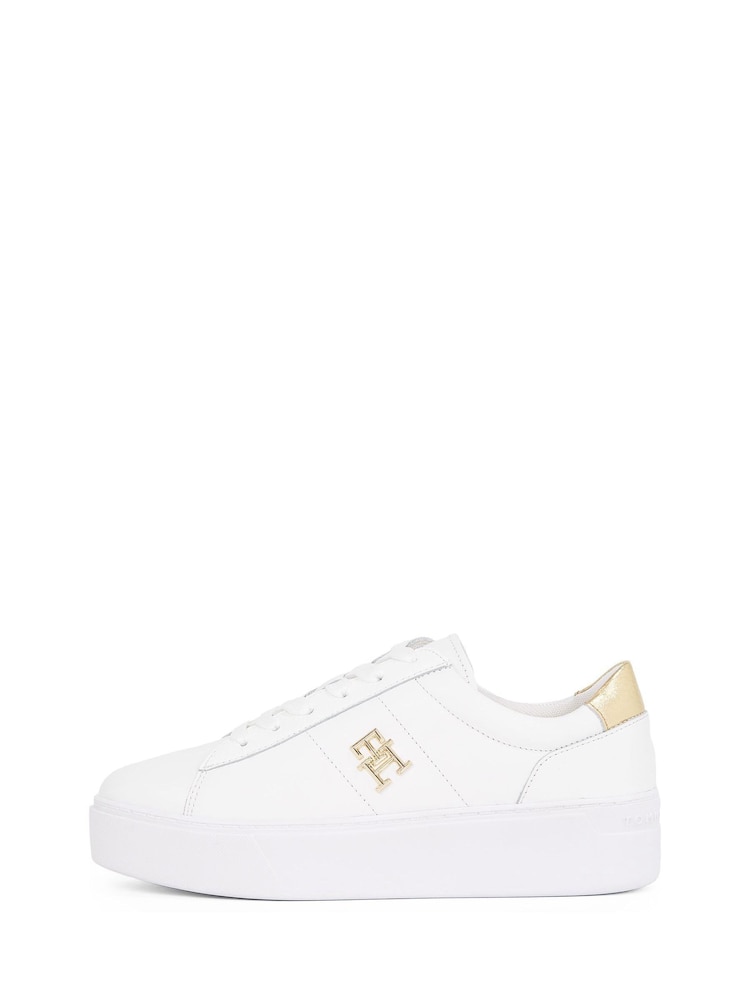 Tommy Hilfiger White Platform Metallics Court Trainers - Image 3 of 6